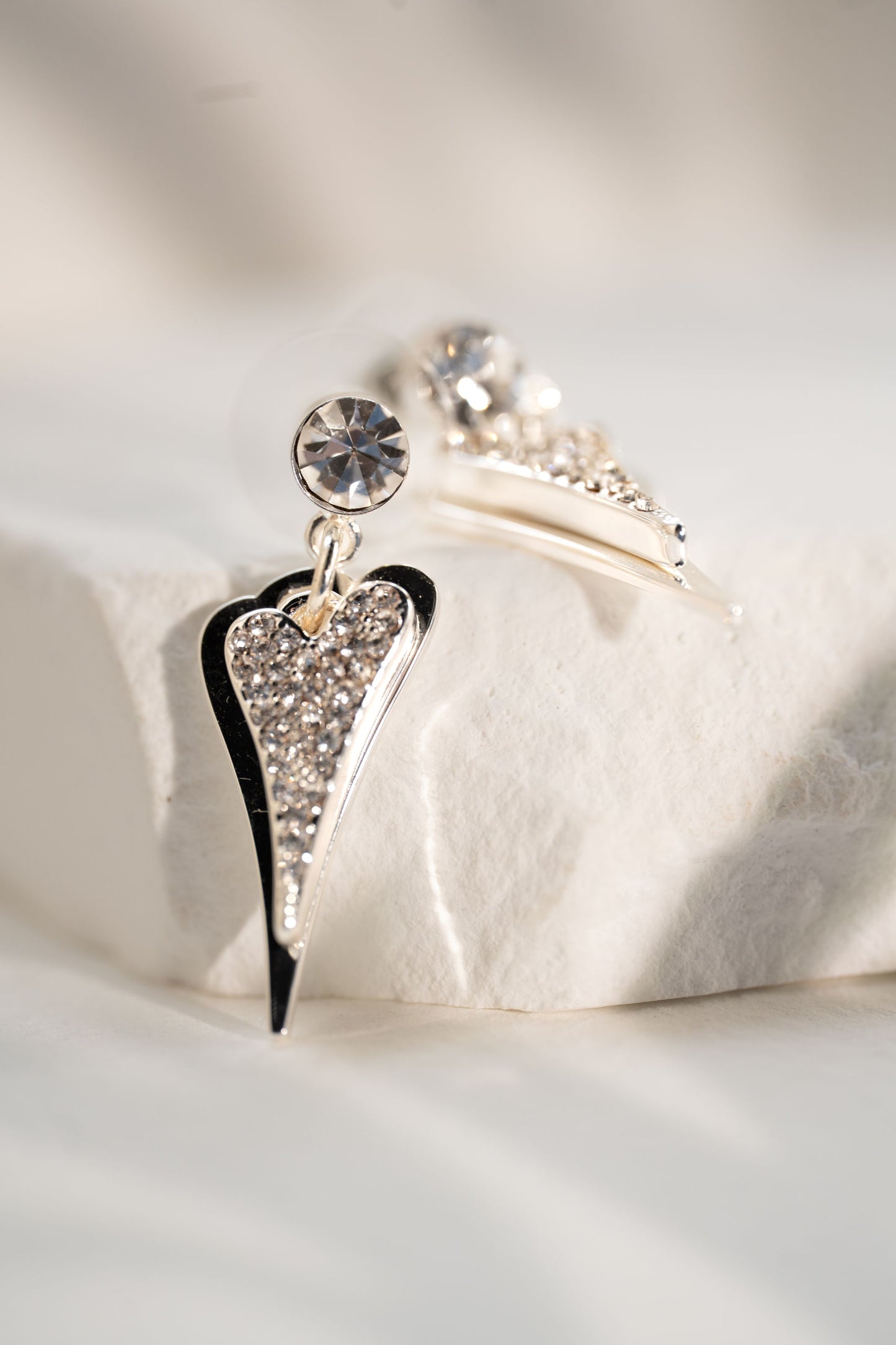 SILVER 2 SOLID & DIAMANTE HEARTS EARRINGS*