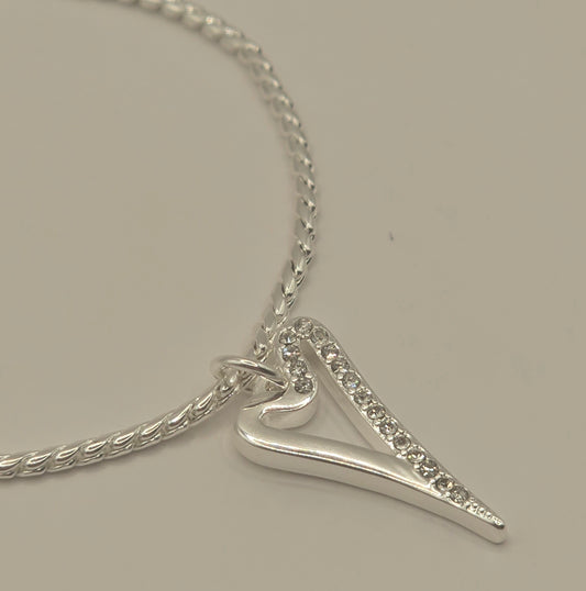 Silver Hollow heart 1/2 Plain, 1/2 Diamante Bracelet*