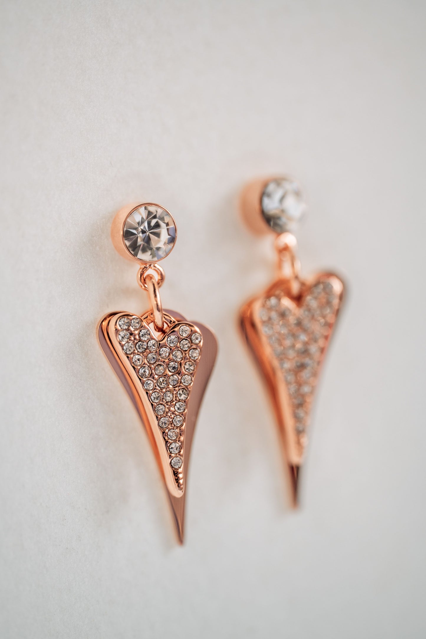ROSE GOLD 2 SOLID & DIAMANTE HEARTS EARRINGS*