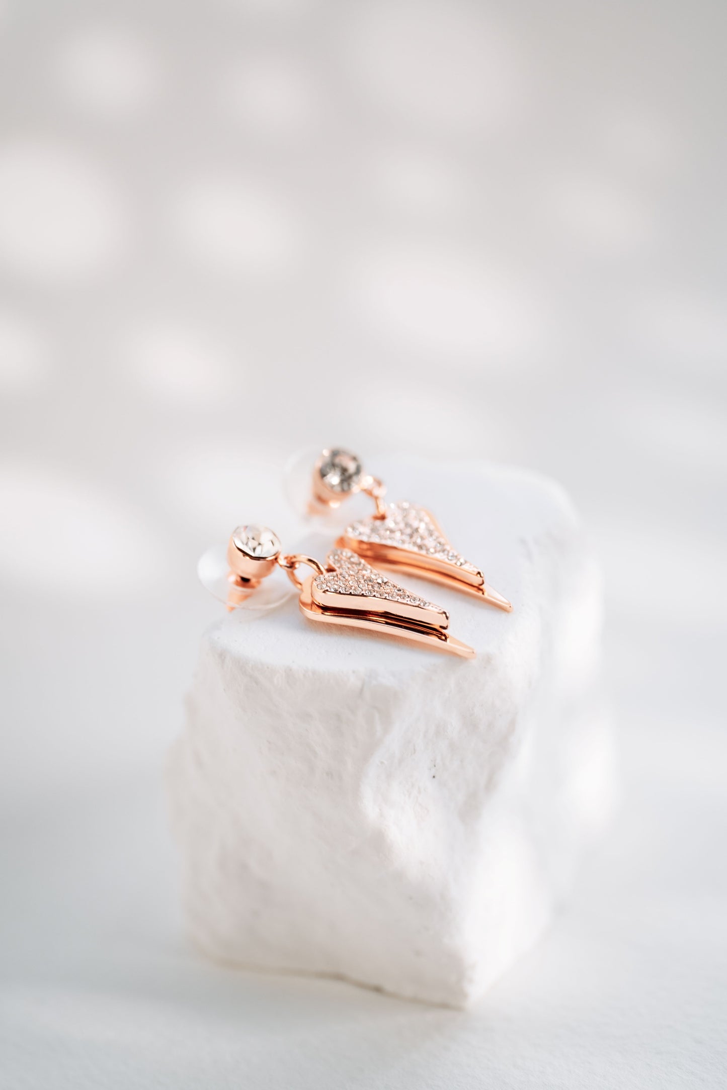 ROSE GOLD 2 SOLID & DIAMANTE HEARTS EARRINGS*