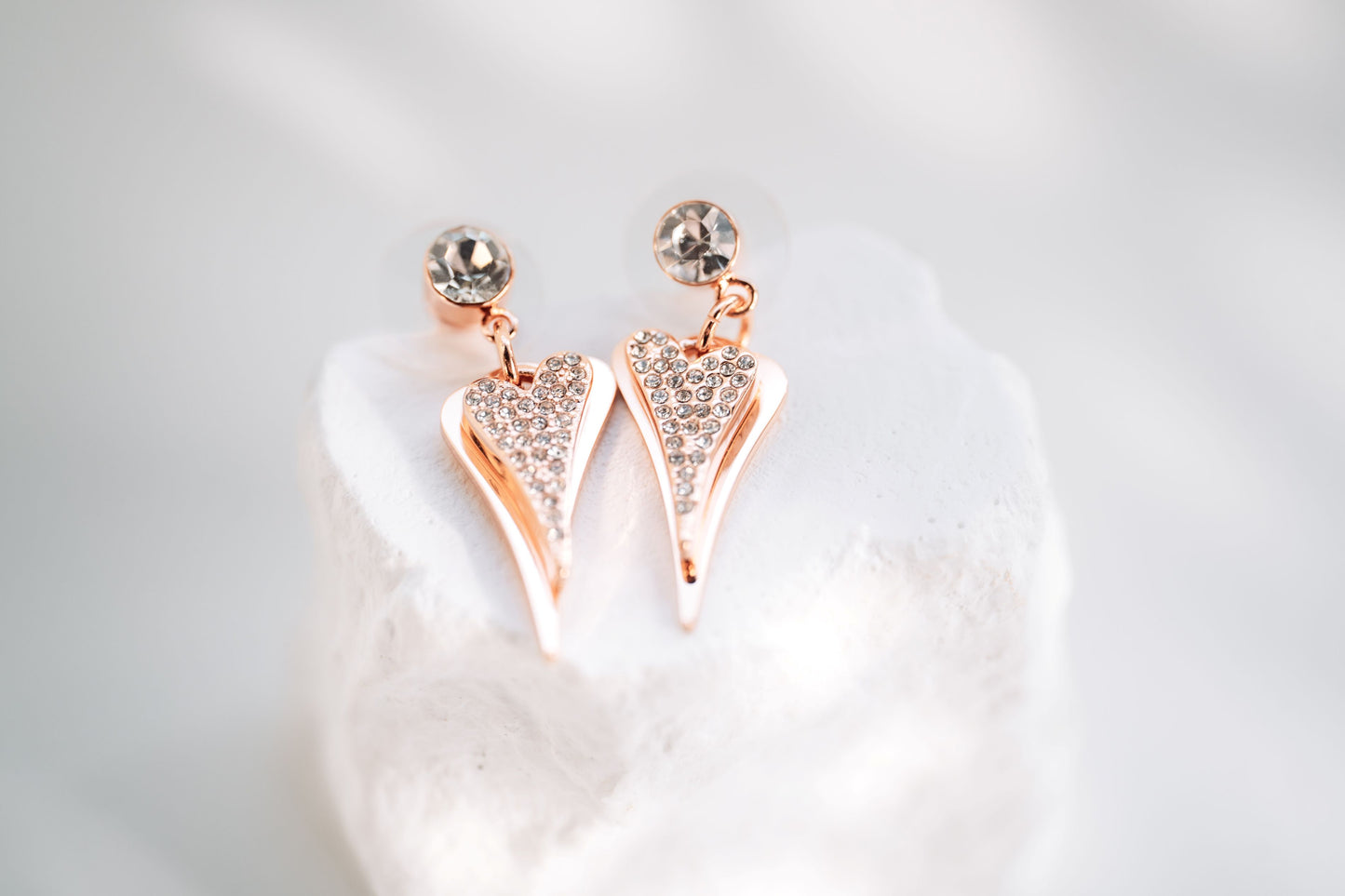 ROSE GOLD 2 SOLID & DIAMANTE HEARTS EARRINGS*