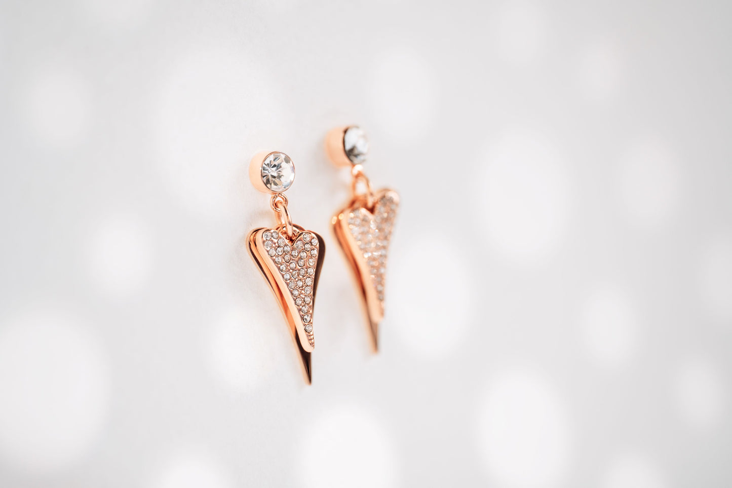 ROSE GOLD 2 SOLID & DIAMANTE HEARTS EARRINGS*