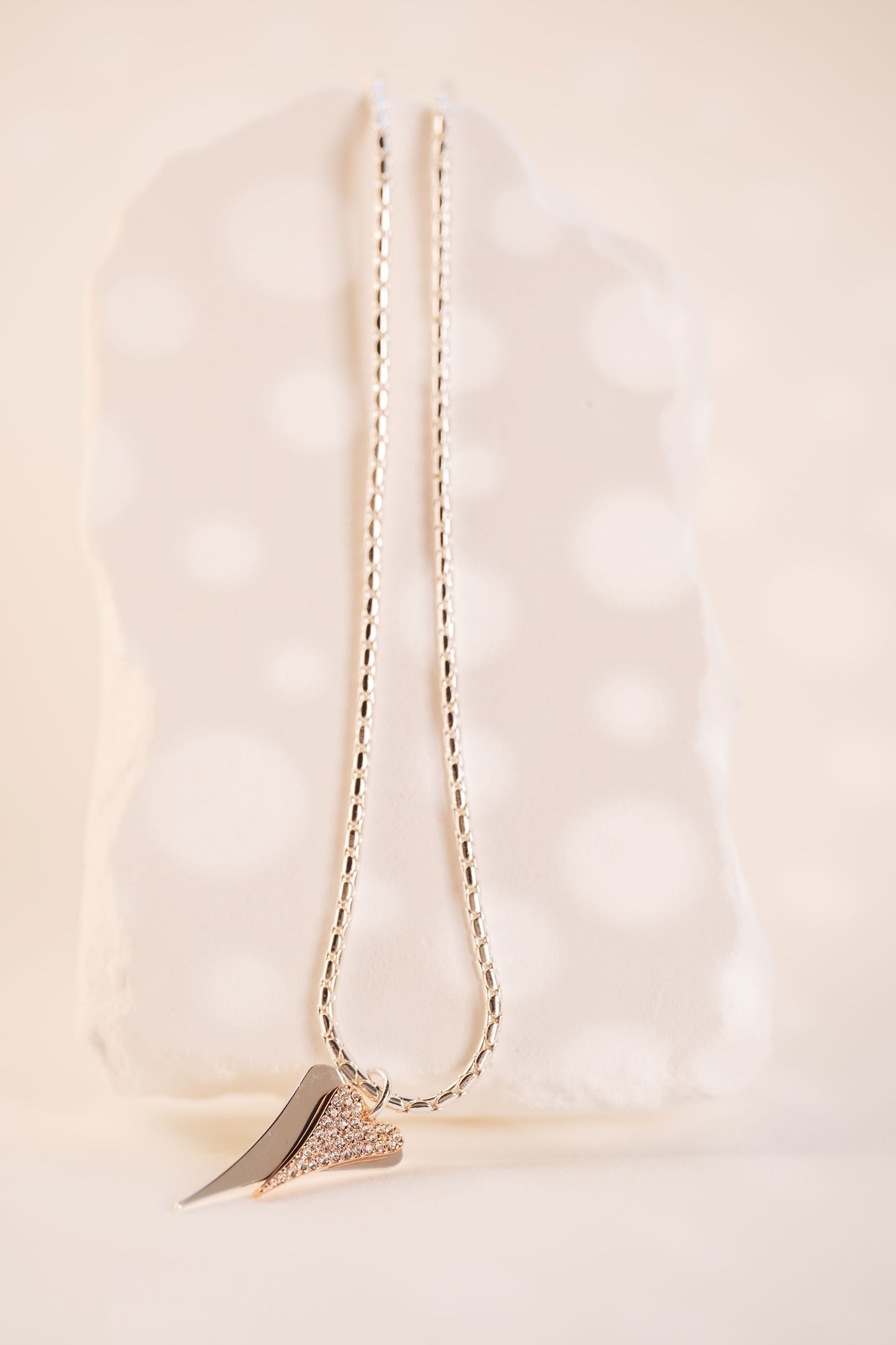 SILVER/ROSE GOLD HEARTS LONG NECKLACE*