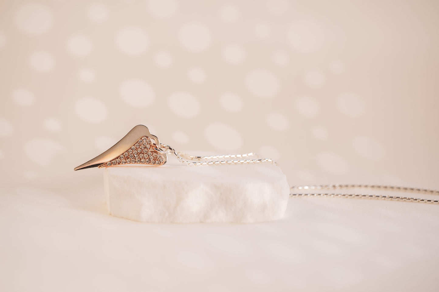 SILVER/ROSE GOLD HEARTS LONG NECKLACE*