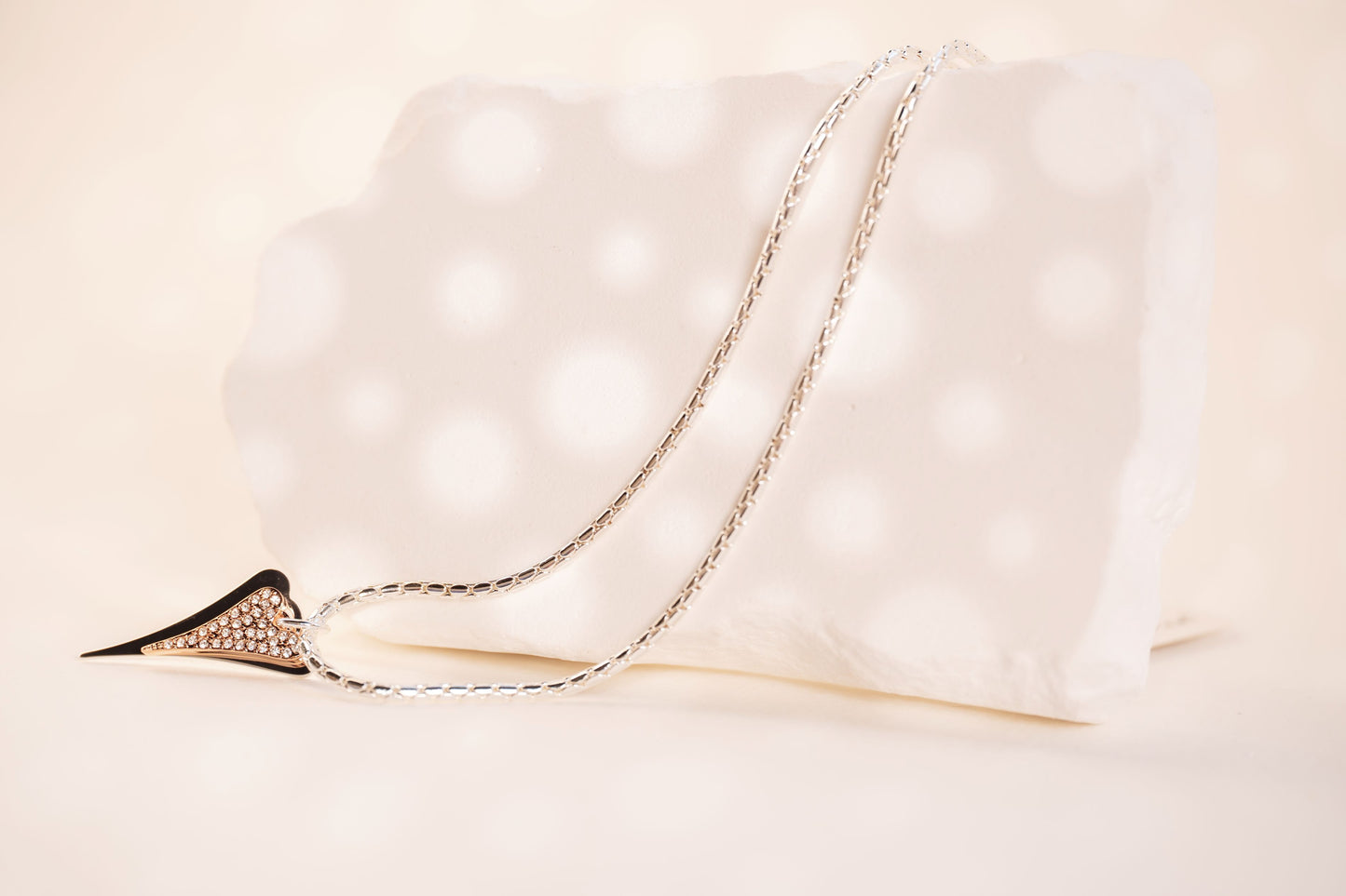 SILVER/ROSE GOLD HEARTS LONG NECKLACE*