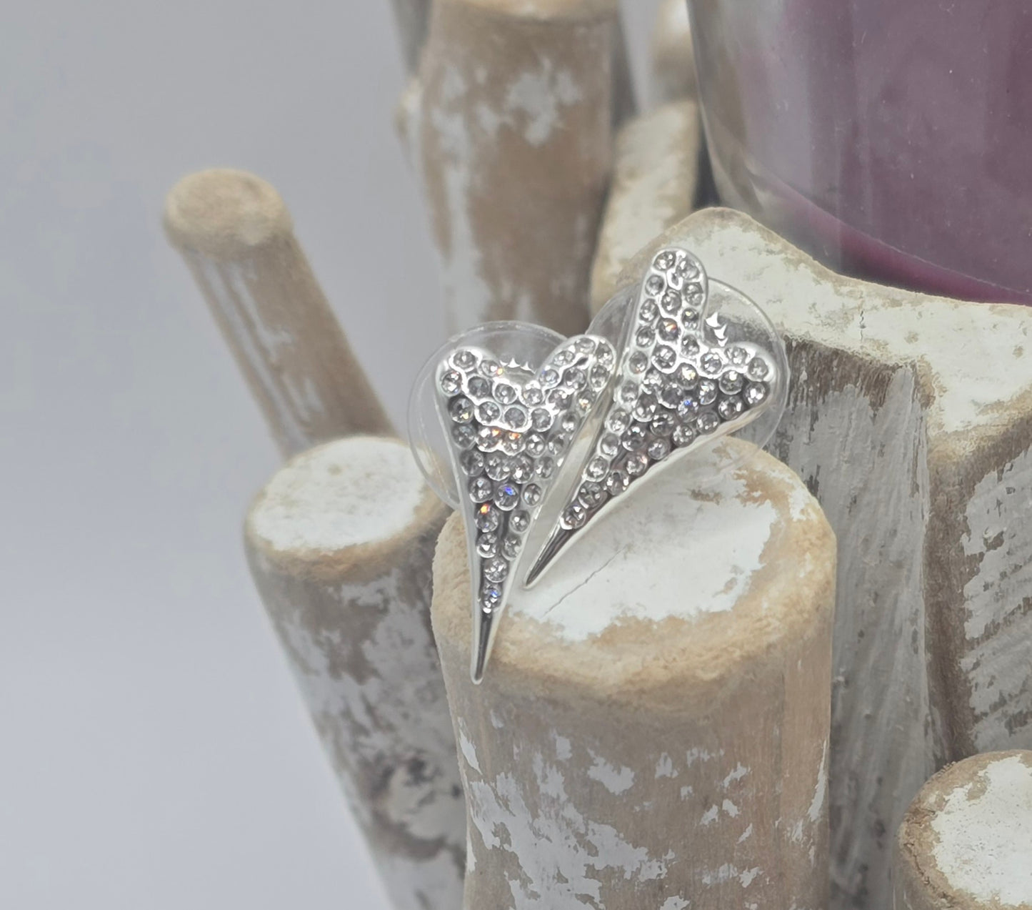 Silver Solid Diamante Heart Earrings*