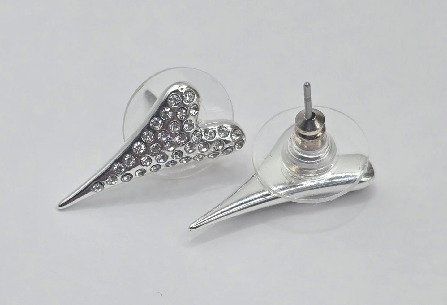 Silver Solid Diamante Heart Earrings*