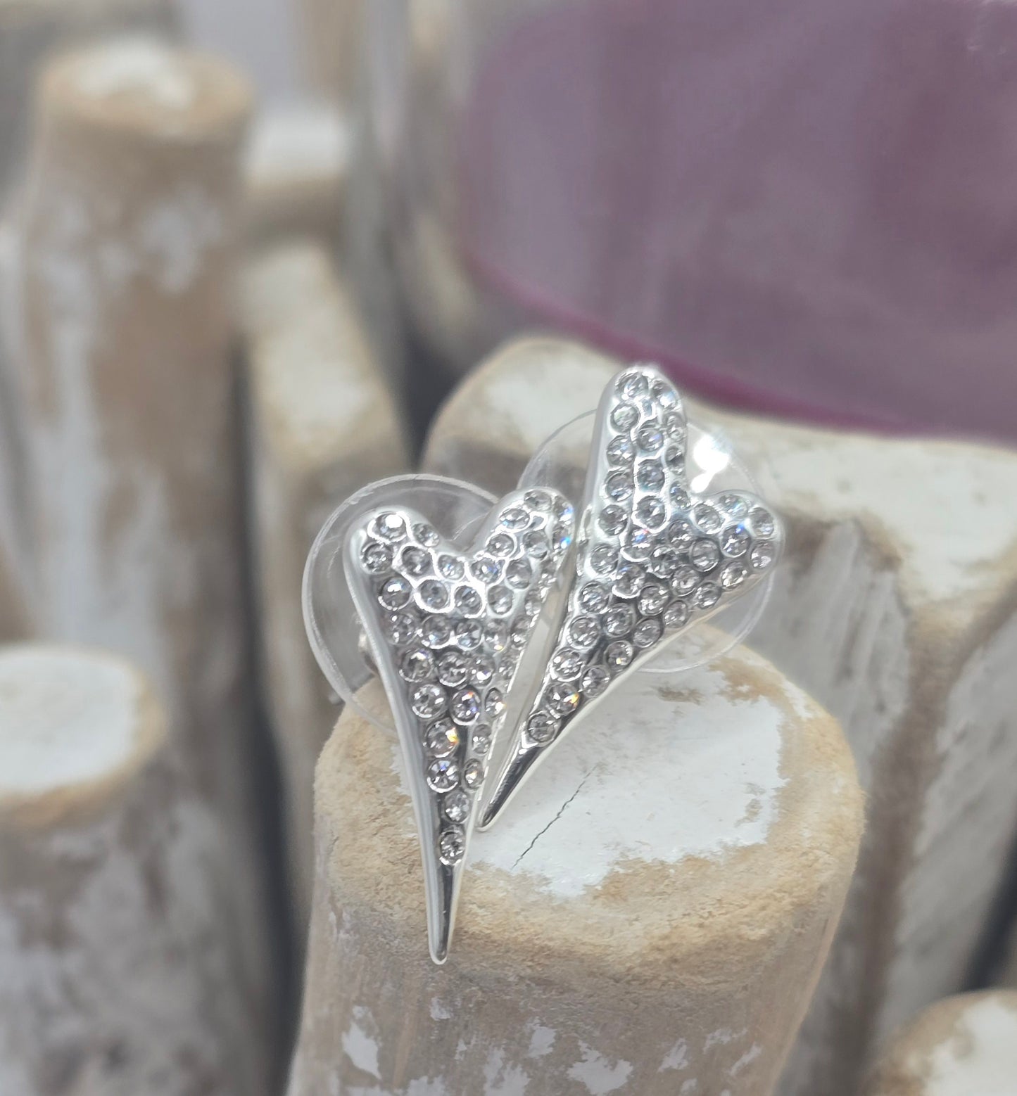 Silver Solid Diamante Heart Earrings*