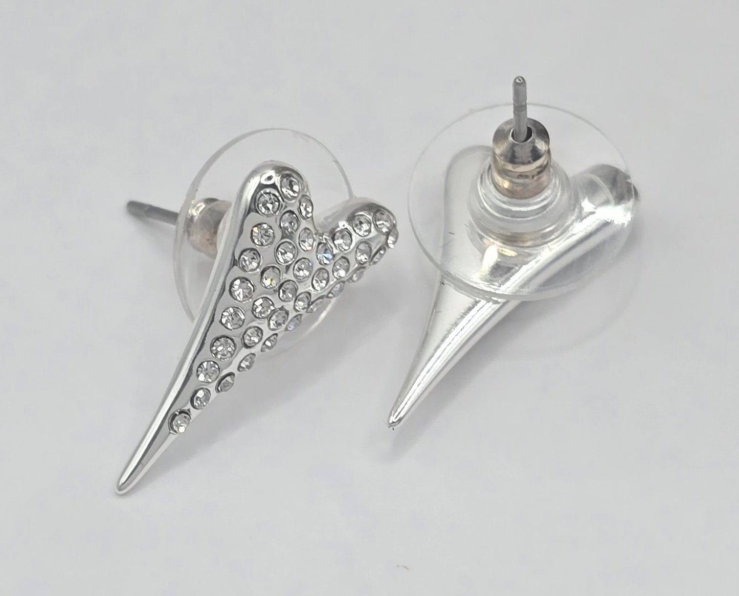 Silver Solid Diamante Heart Earrings*