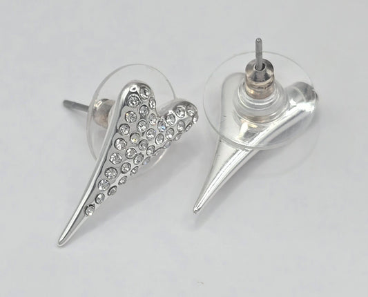 Silver Solid Diamante Heart Earrings*