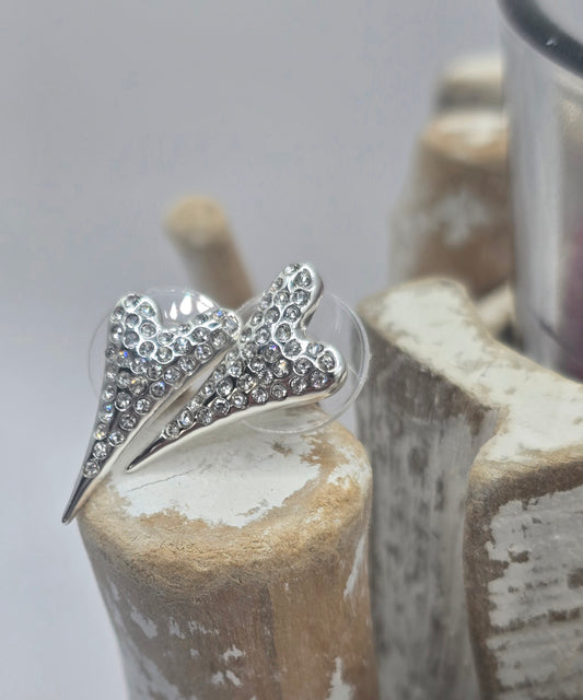 Silver Solid Diamante Heart Earrings*