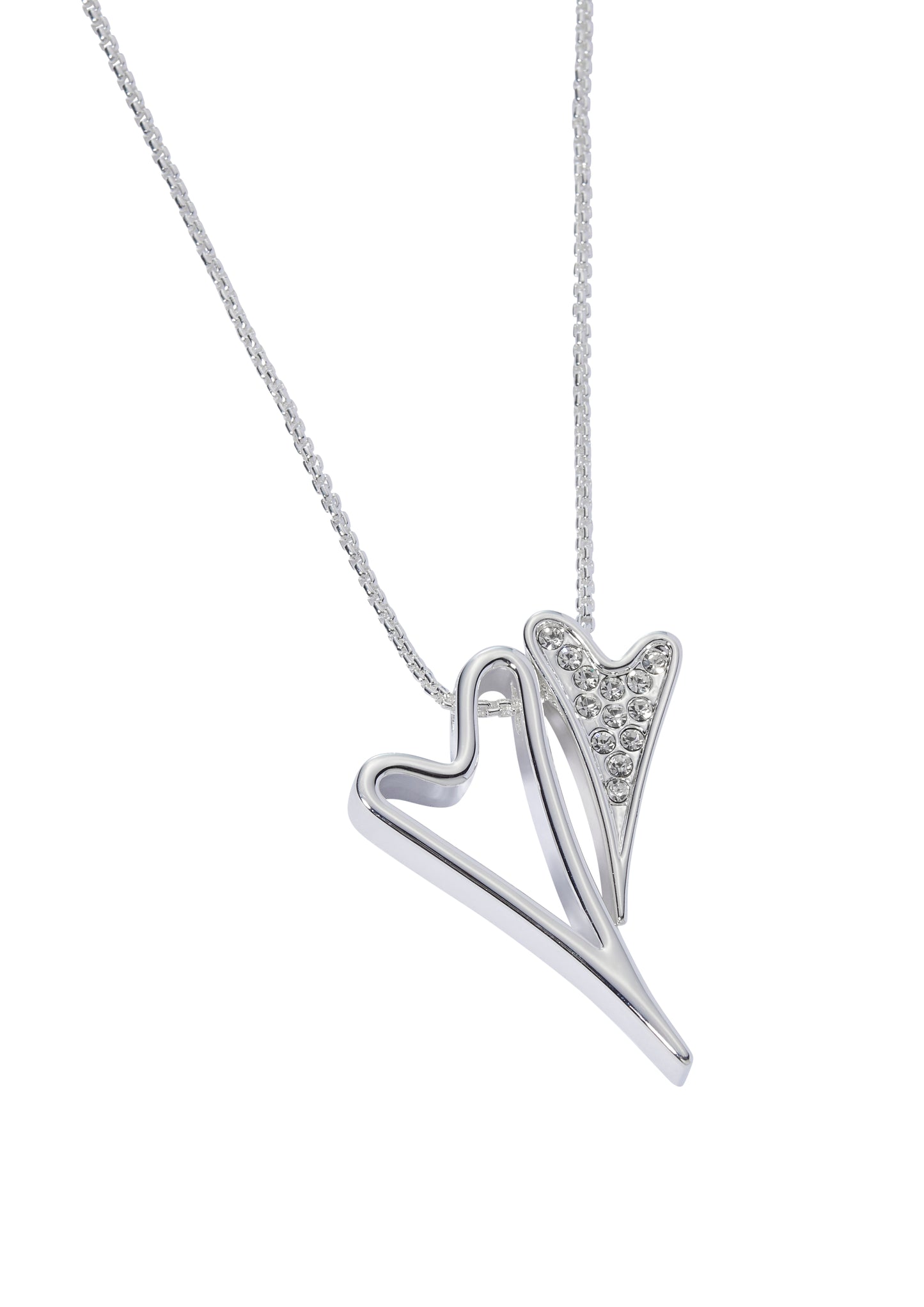 SILVER HOLLOW/DIAMANTE HEART NECKLACE*