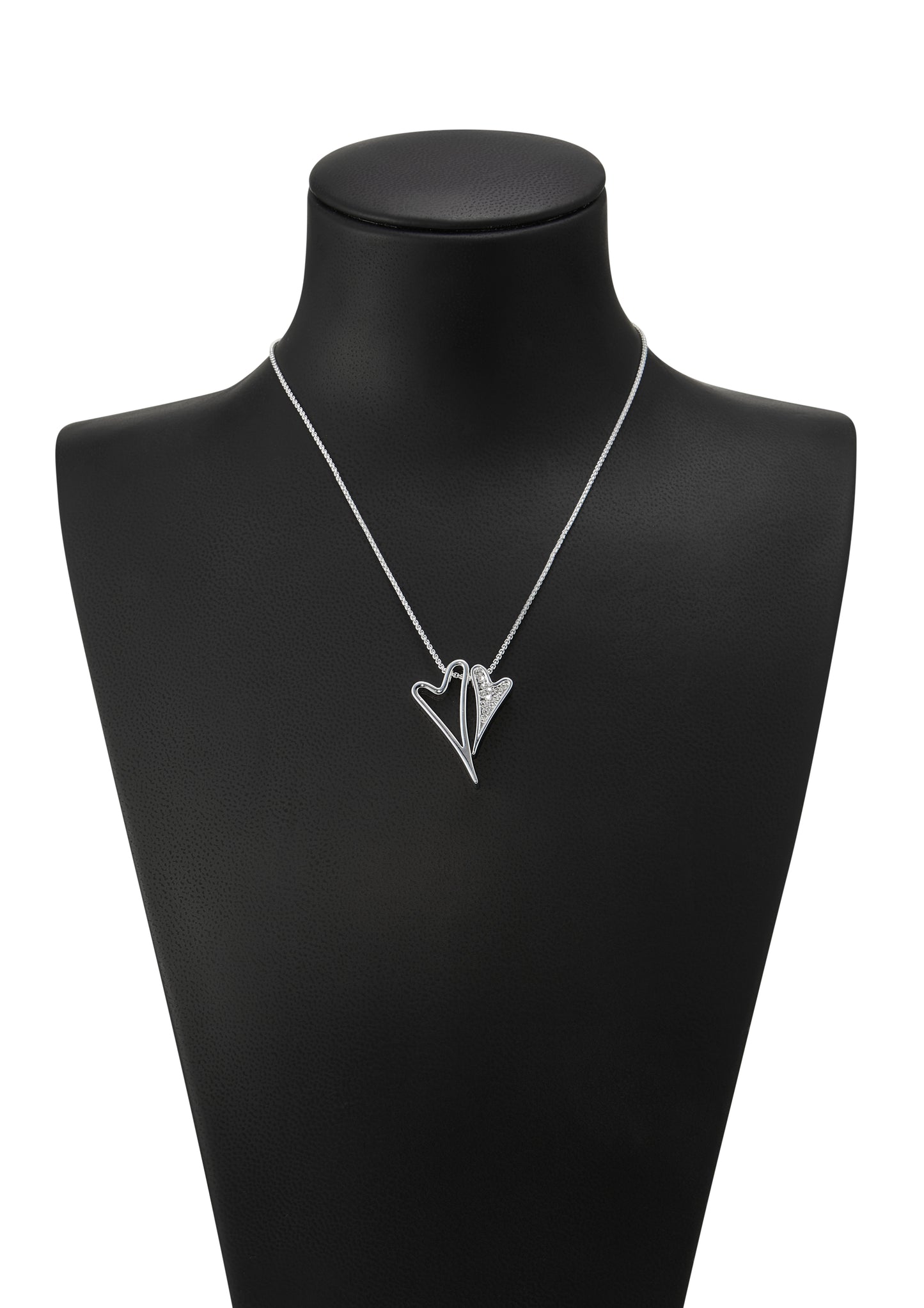 SILVER HOLLOW/DIAMANTE HEART NECKLACE*