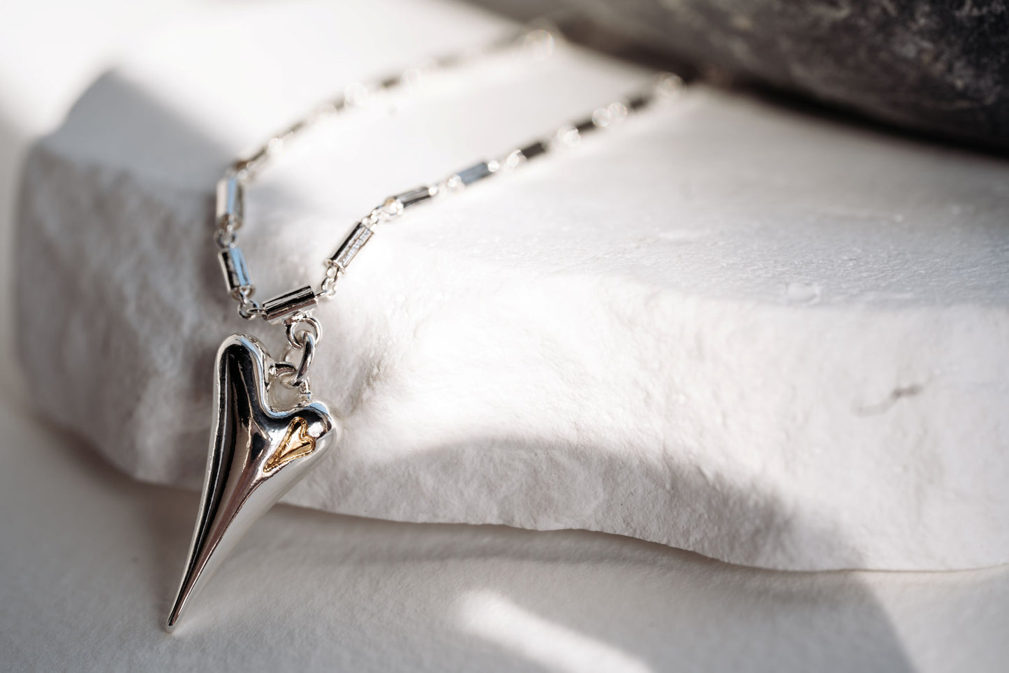 SILVER/YELLOW GOLD SOLID HEART NECKLACE *