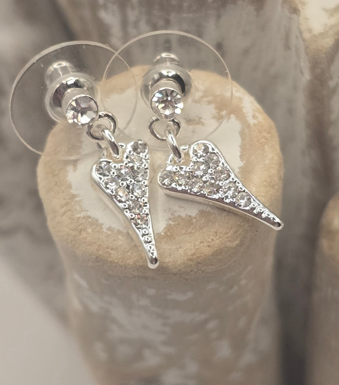 Silver Small Crystal Heart Earrings*