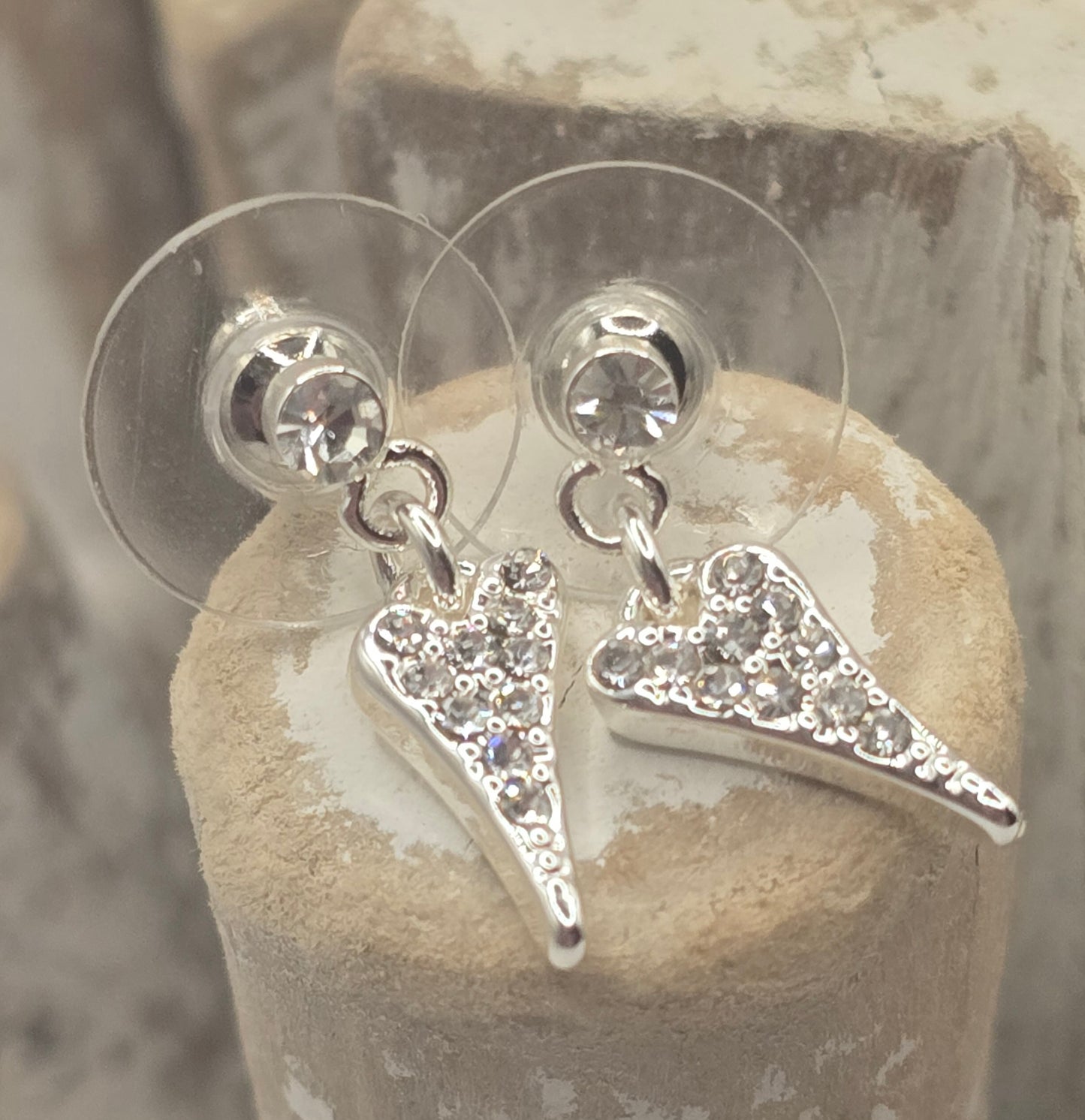 Silver Small Crystal Heart Earrings*
