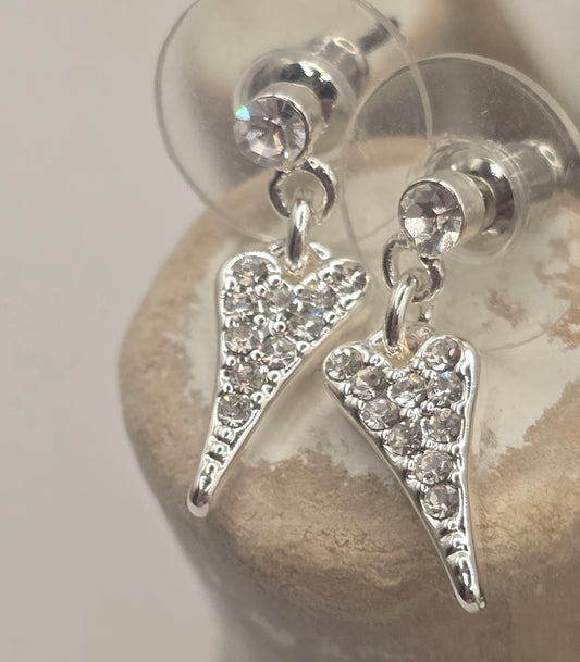 Silver Small Crystal Heart Earrings*