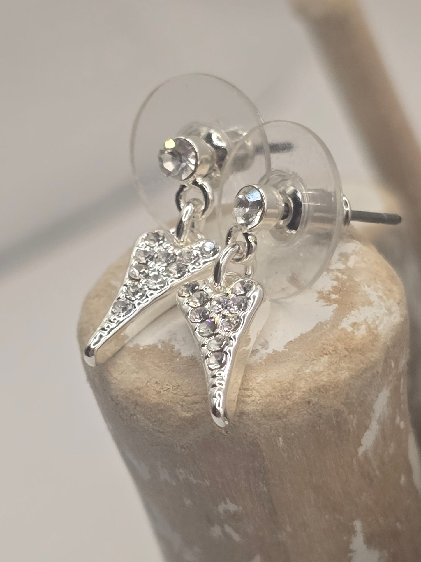 Silver Small Crystal Heart Earrings*