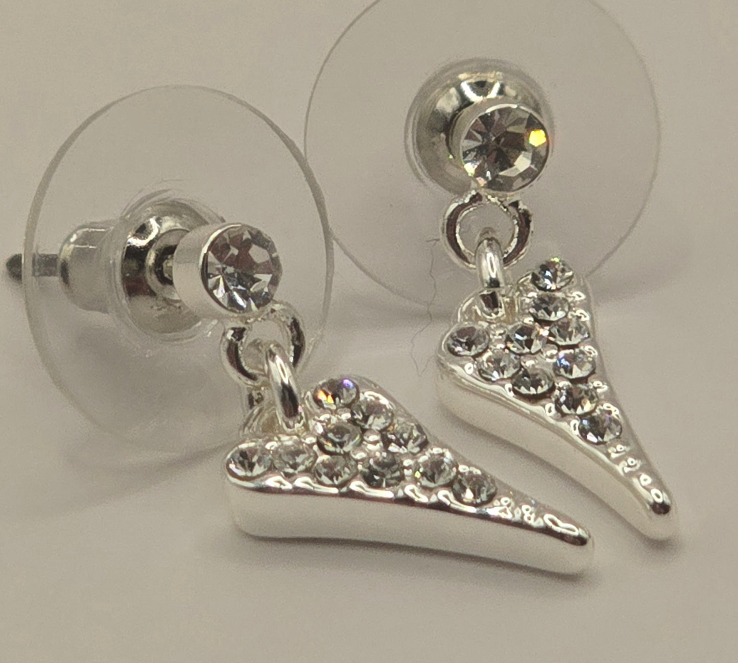 Silver Small Crystal Heart Earrings*