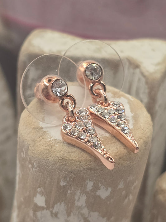 Rose Gold Small Diamante Heart Earrings*