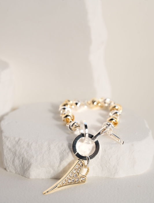 Bracelet Silver/Yellow gold Knotted Chain & Diamante Heart