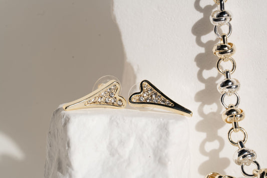 Earrings Yellow Gold Diamante Heart studs