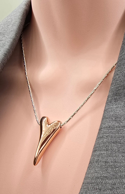 SILVER CHAIN/ROSE GOLD SOLID LOGO HEART NECKLACE*