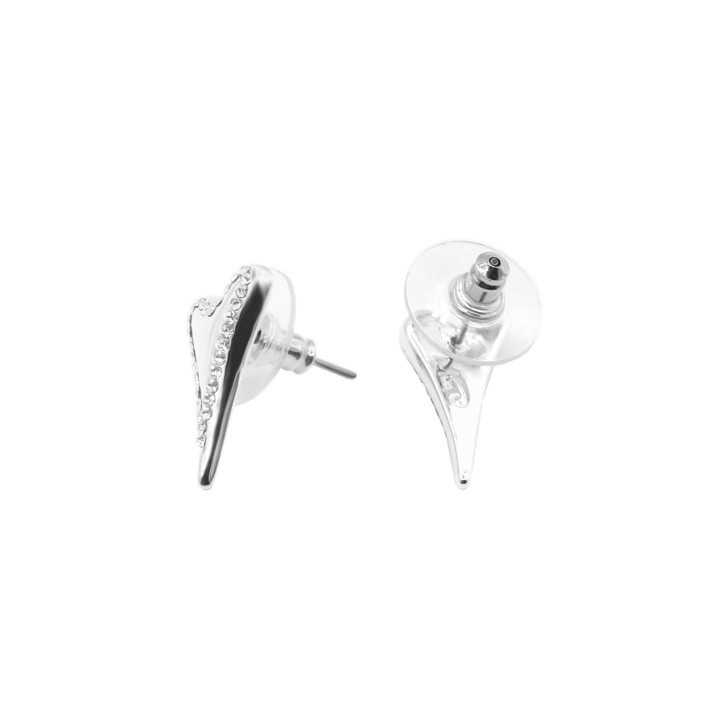 SILVER DIAMANTE HEART STUDS*