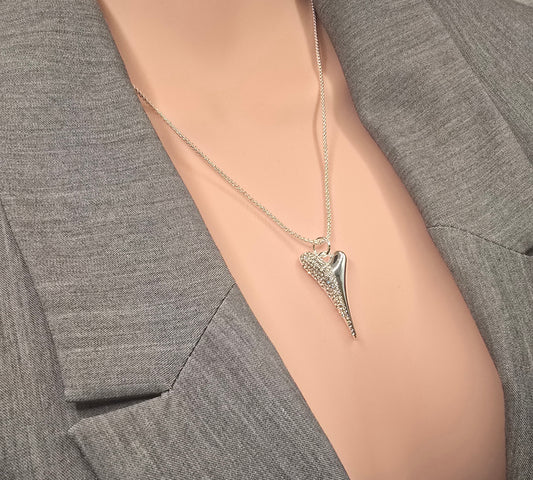 SILVER HALF DIAMANTE HEART NECKLACE*