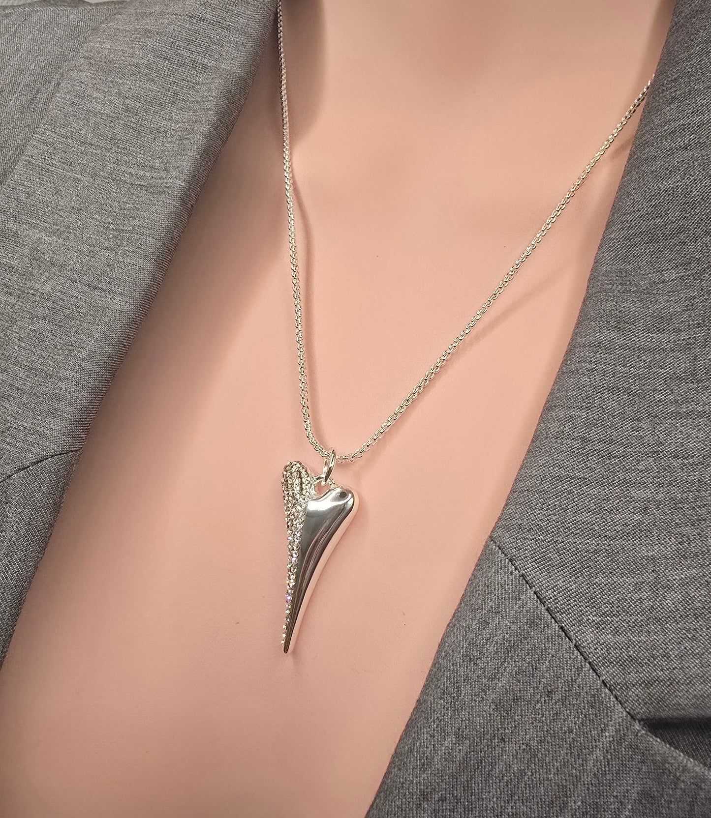 SILVER HALF DIAMANTE HEART NECKLACE*