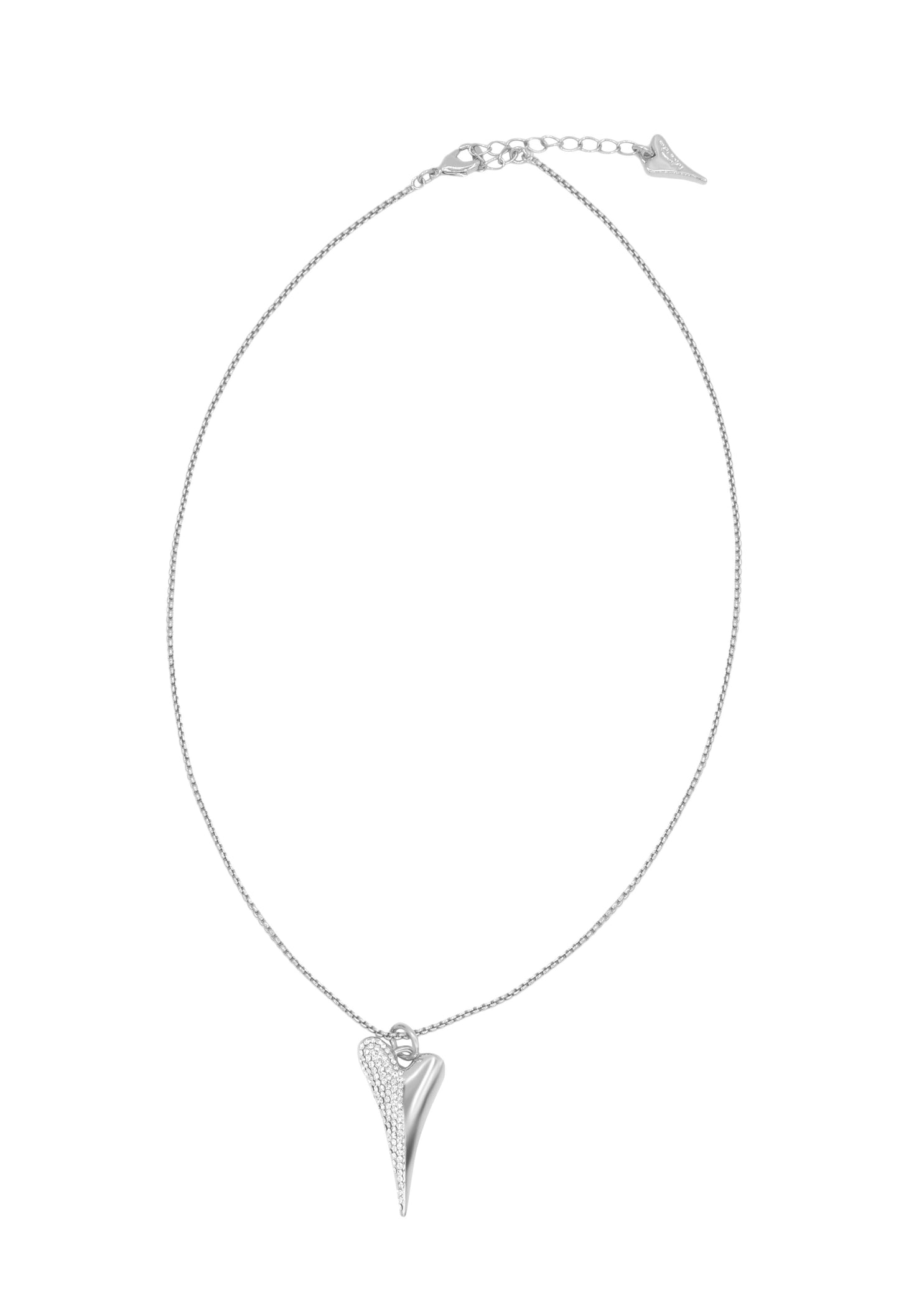 SILVER HALF DIAMANTE HEART NECKLACE*