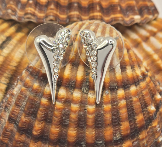 SILVER HALF DIAMANTE EARRINGS*