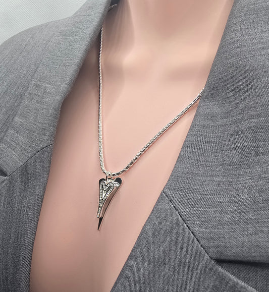 Necklace Silver chain with Solid &  Hollow Diamante Hearts*