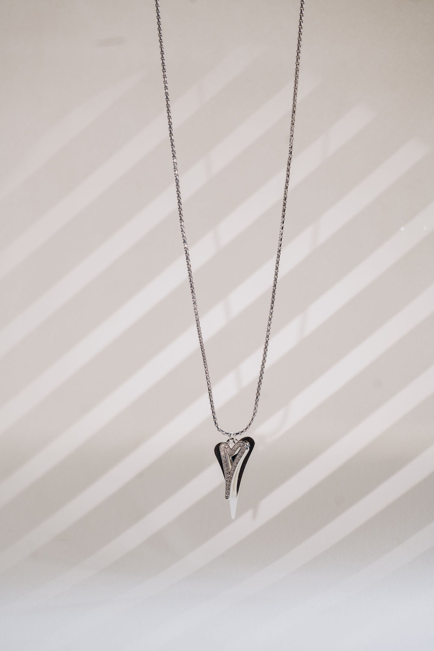 Necklace Silver chain with Solid &  Hollow Diamante Hearts*