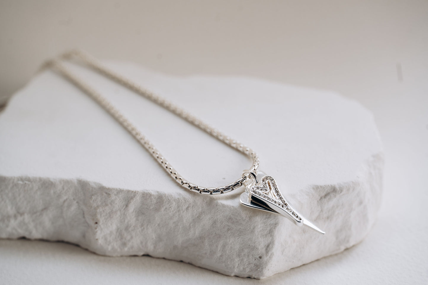 Necklace Silver chain with Solid &  Hollow Diamante Hearts*