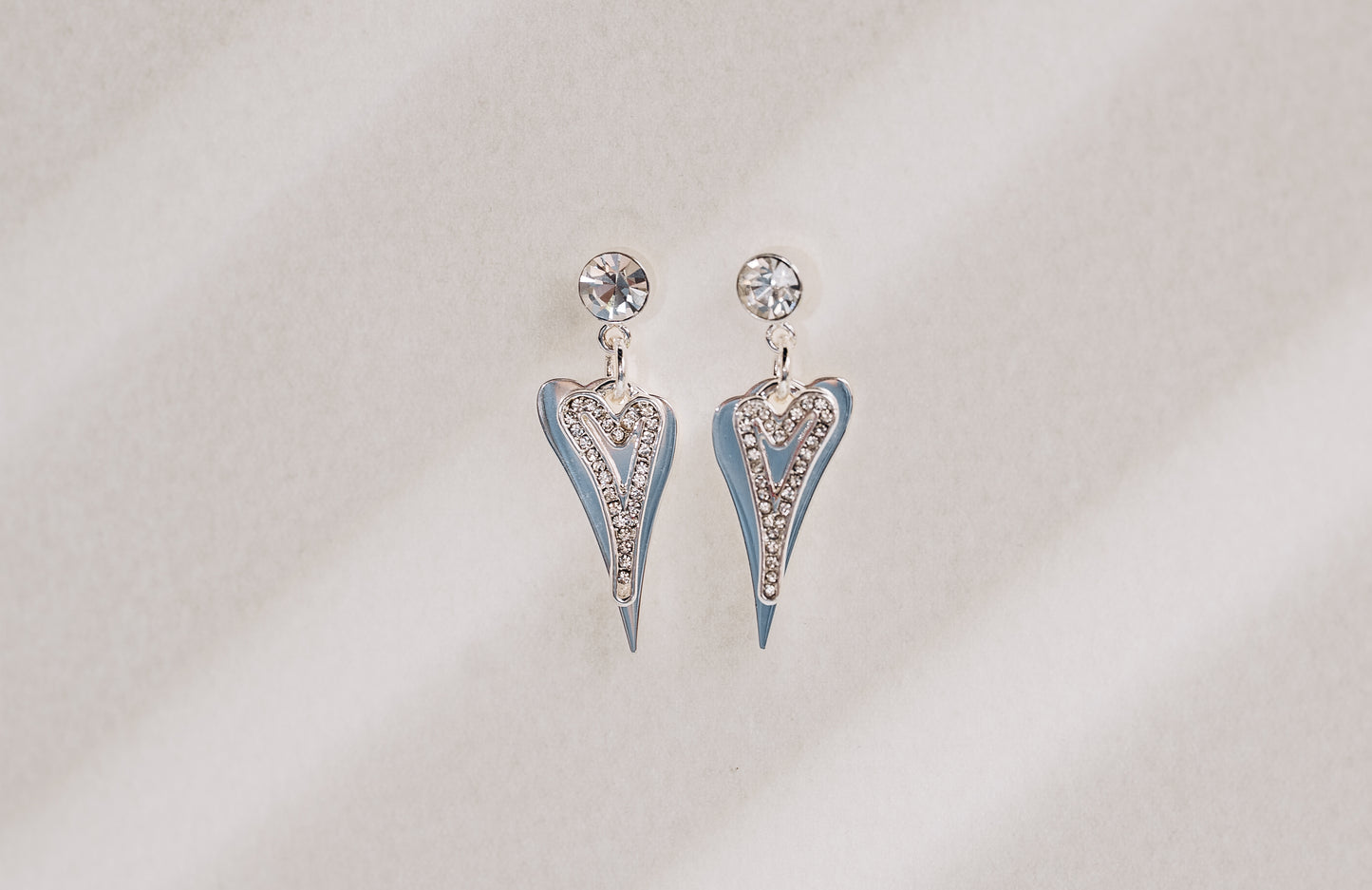Silver Solid & Hollow Diamante Hearts Earrings*