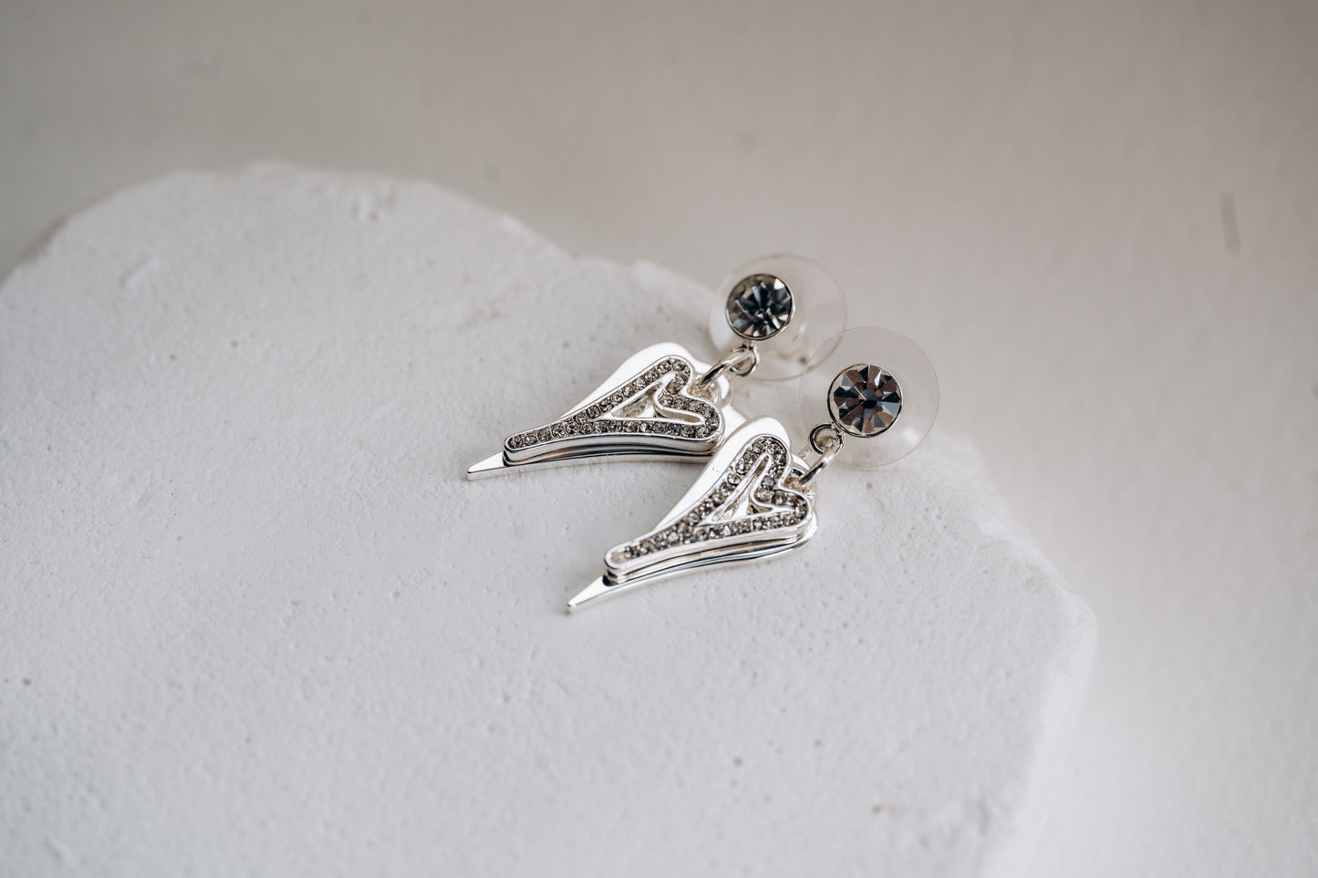 Silver Solid & Hollow Diamante Hearts Earrings*