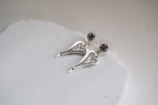 Silver Solid & Hollow Diamante Hearts Earrings*