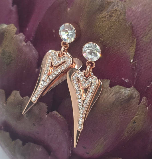 Rose Gold Solid & Hollow Diamante Hearts Earrings*