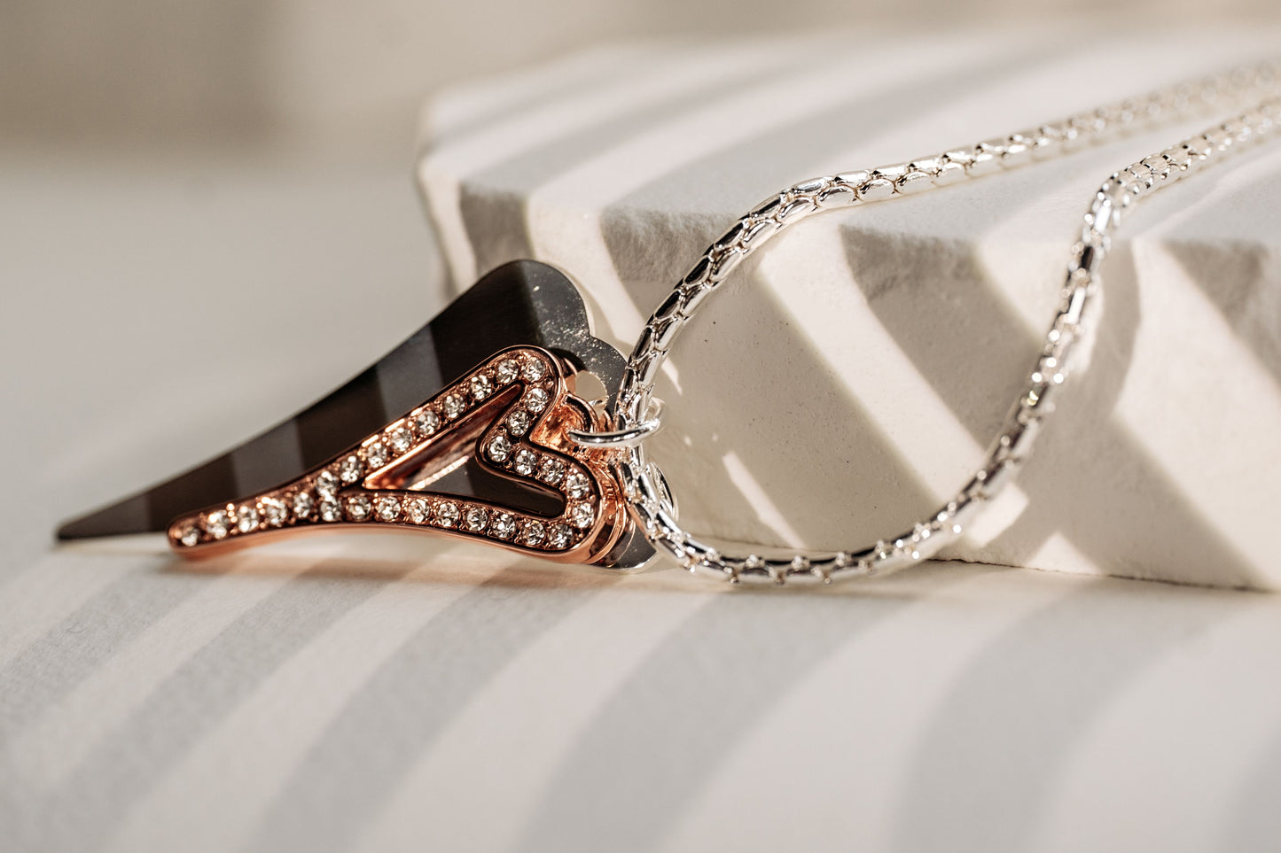 ROSE GOLD/SILVER  70CM LONG WITH SOLID/CZ HOLLOW HEARTS NECKLACE*
