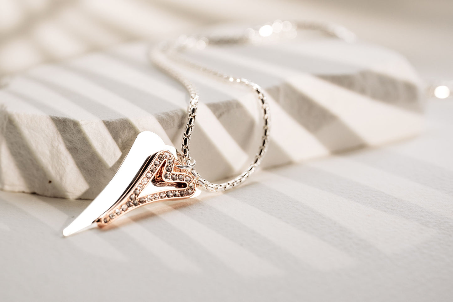 ROSE GOLD/SILVER  70CM LONG WITH SOLID/CZ HOLLOW HEARTS NECKLACE*