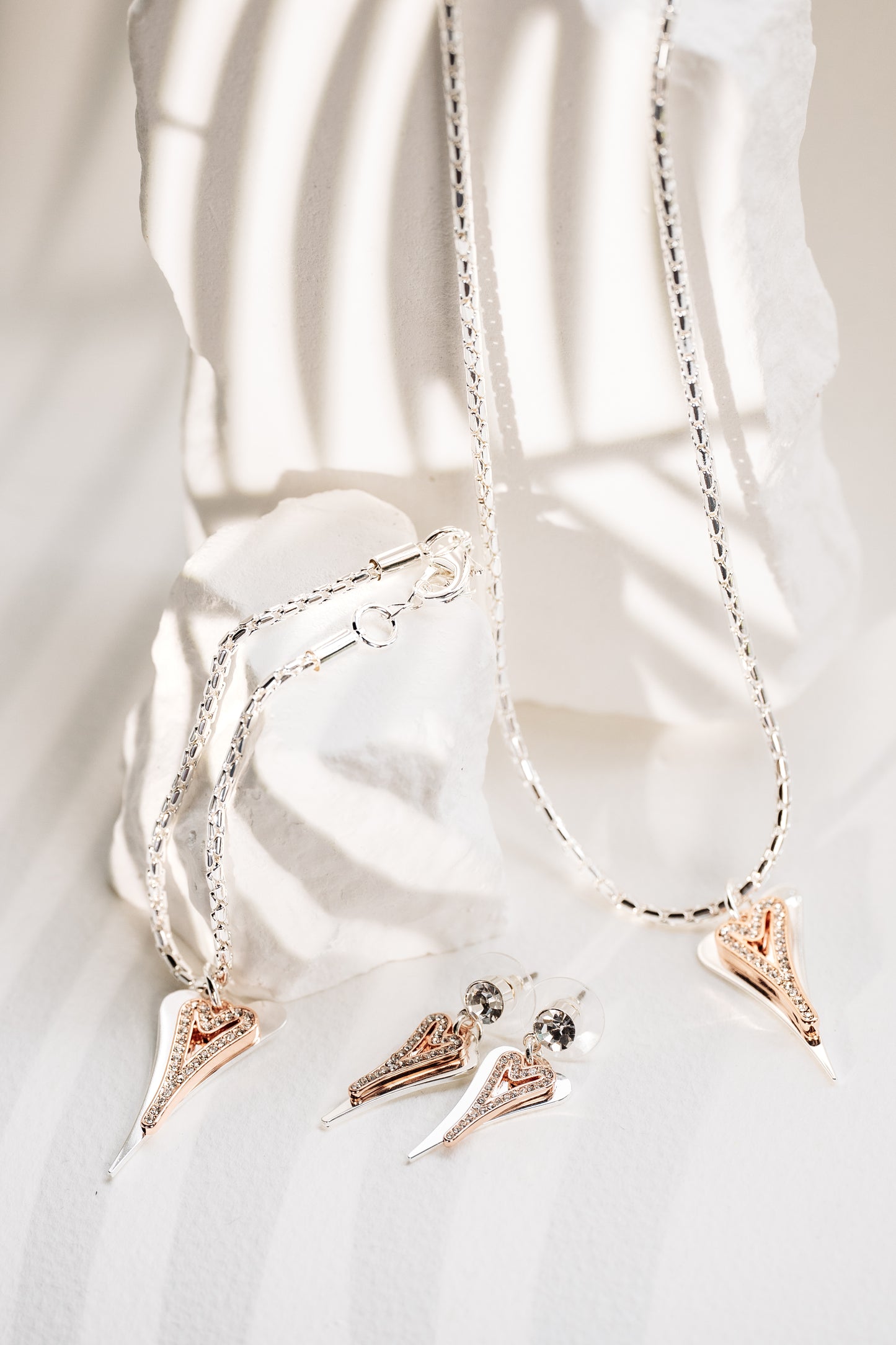 Silver/Rose Gold Solid & Hollow Diamante Hearts Earrings*