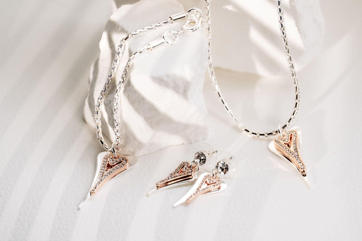 Silver/Rose Gold Solid & Hollow Diamante Hearts Earrings*