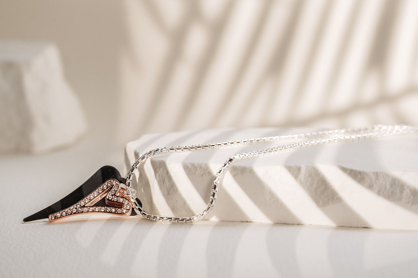 ROSE GOLD/SILVER  70CM LONG WITH SOLID/CZ HOLLOW HEARTS NECKLACE*