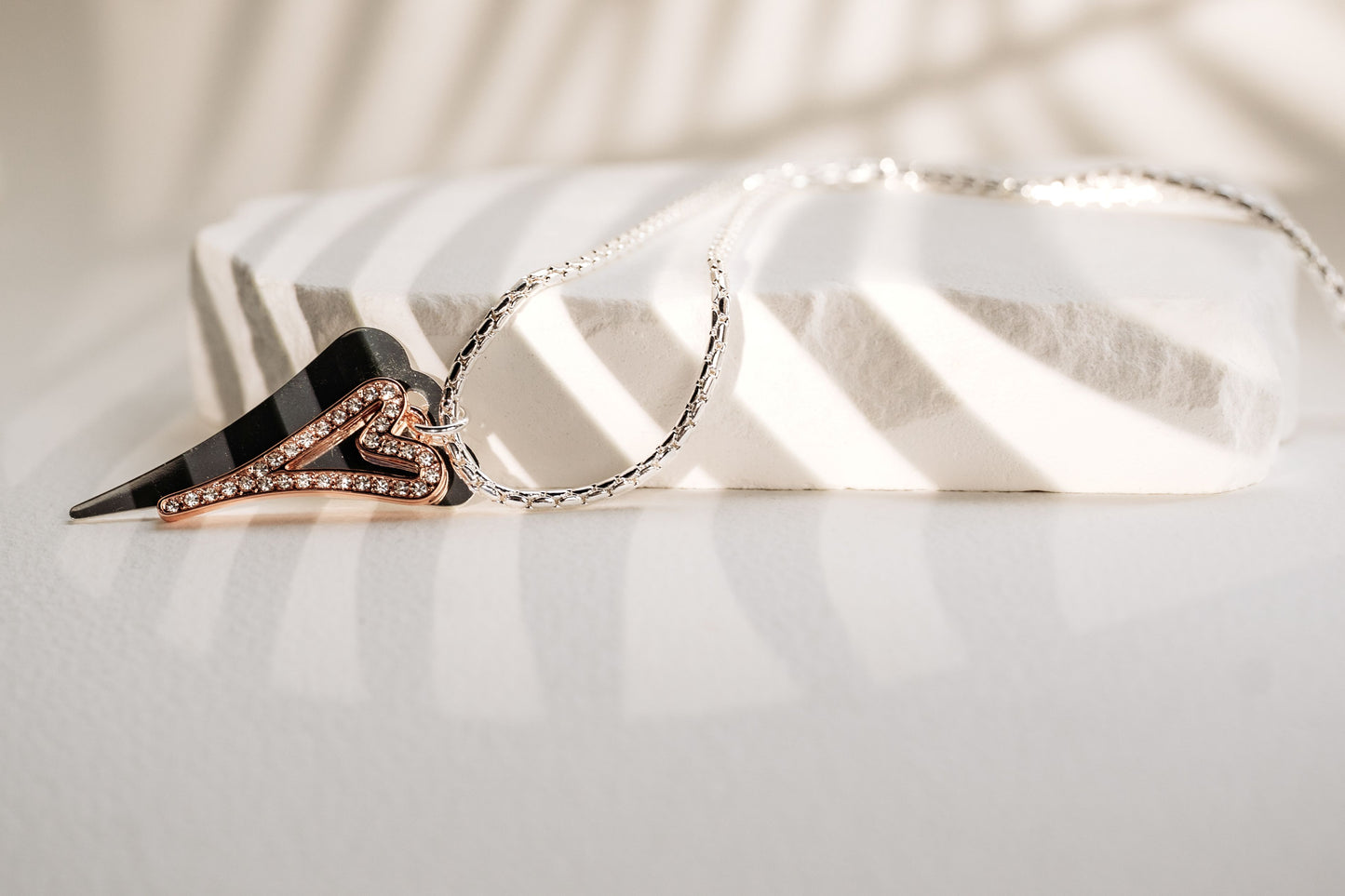 Silver/Rose gold Solid & Hollow Diamante Hearts Necklace*