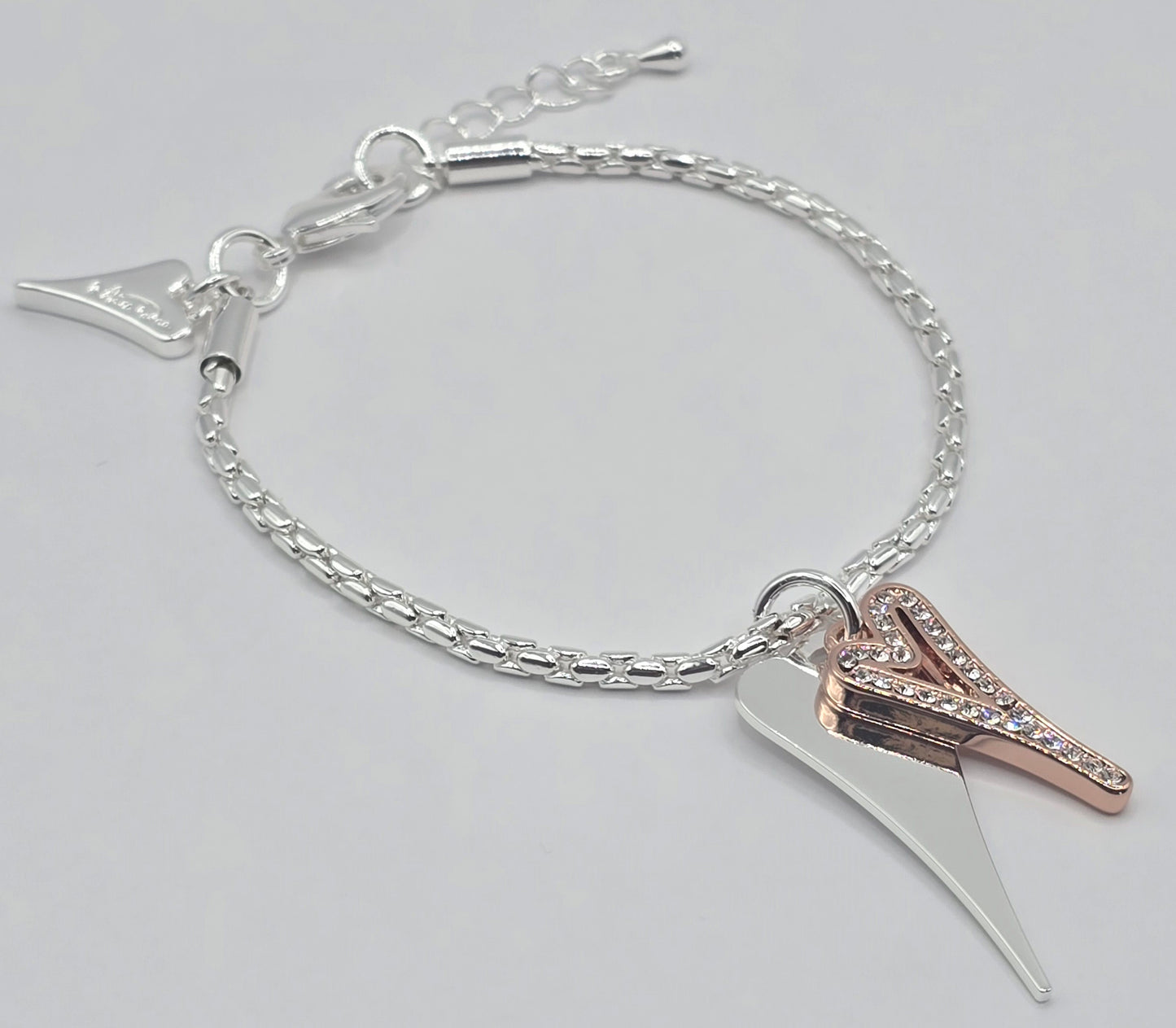 Silver/Rose gold Solid & Diamante hearts Necklace*