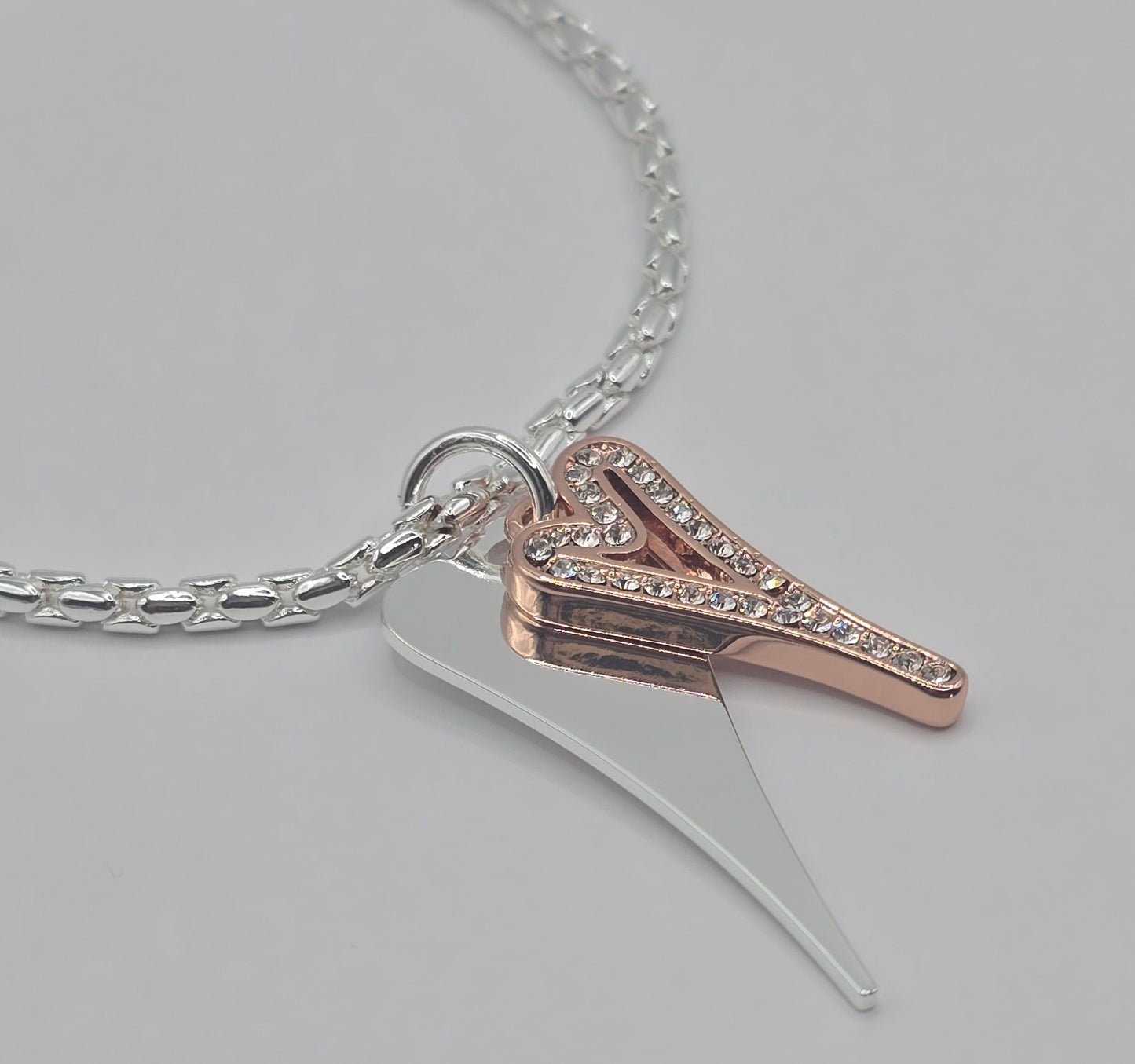 Silver/Rose gold Solid & Diamante hearts Necklace*