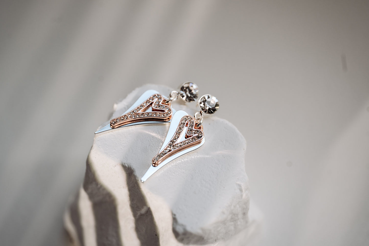 Silver/Rose Gold Solid & Hollow Diamante Hearts Earrings*