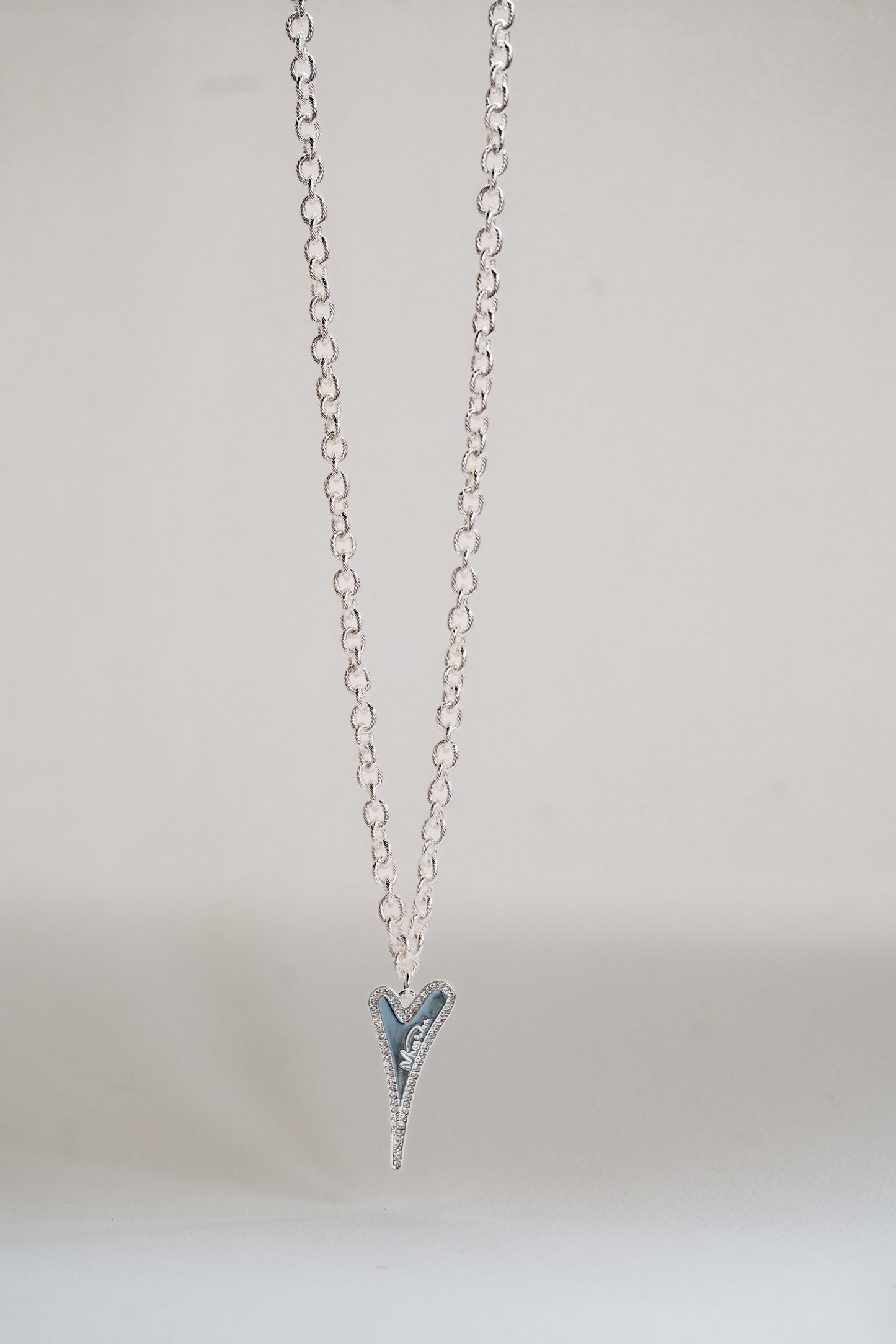 Necklace Silver 70cm textured links chain with Heart pendant