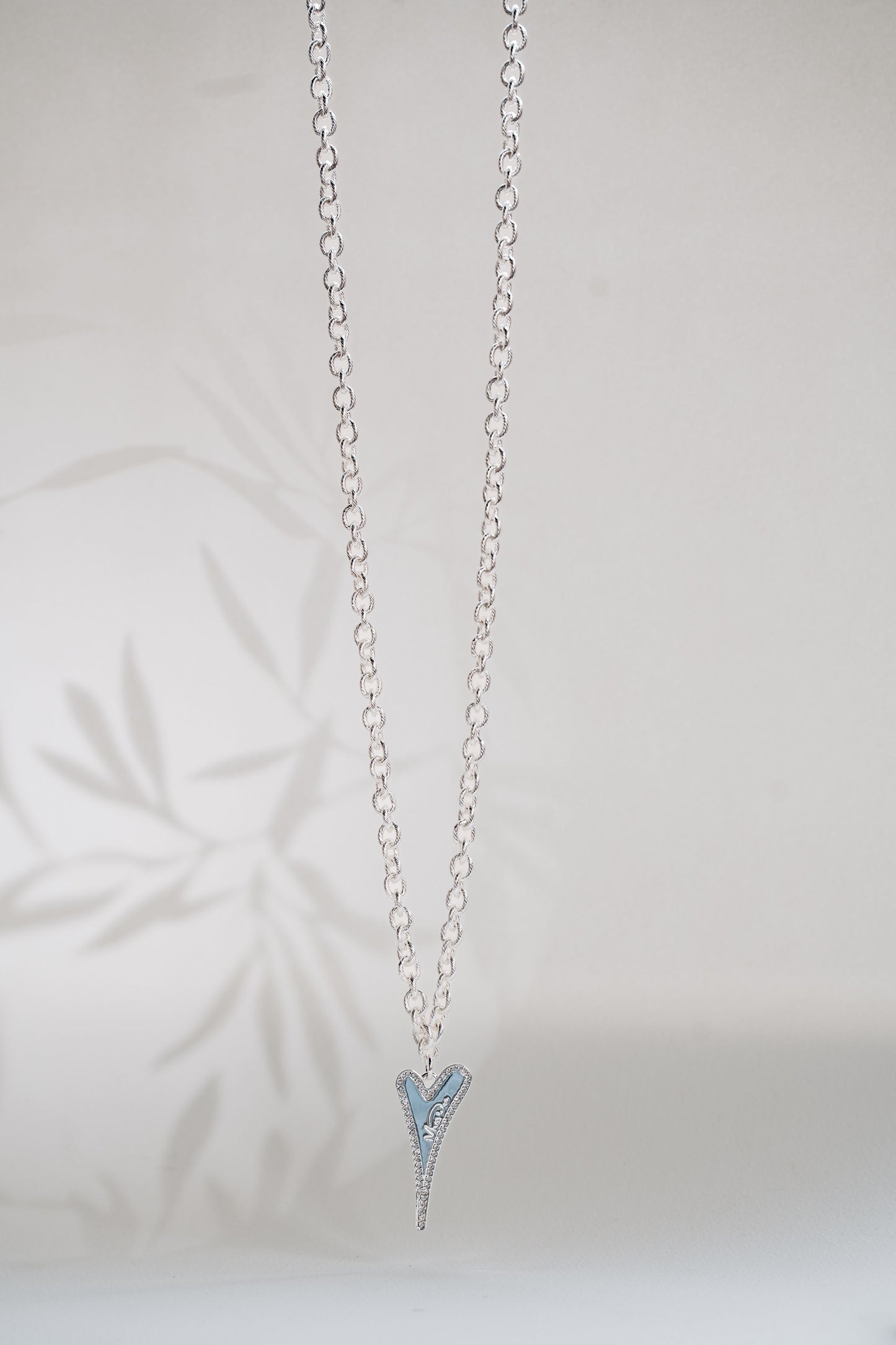 Necklace silver 85cm textured links chain with heart pendant